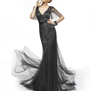 COPY - NWT Pronovias Heavily Beaded Silver Tulle …